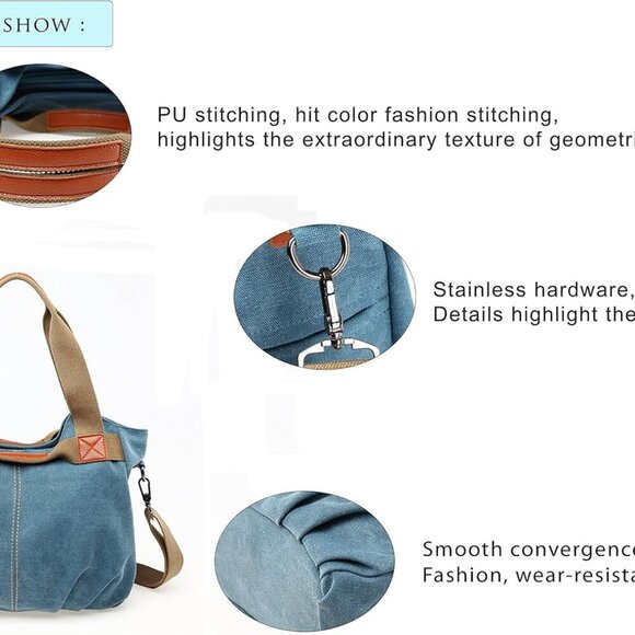 Women Ladies Bags Vintage Hobo Canvas Daily Purse Shoulder Tote Shopper Handbag - Picture 4 of 7